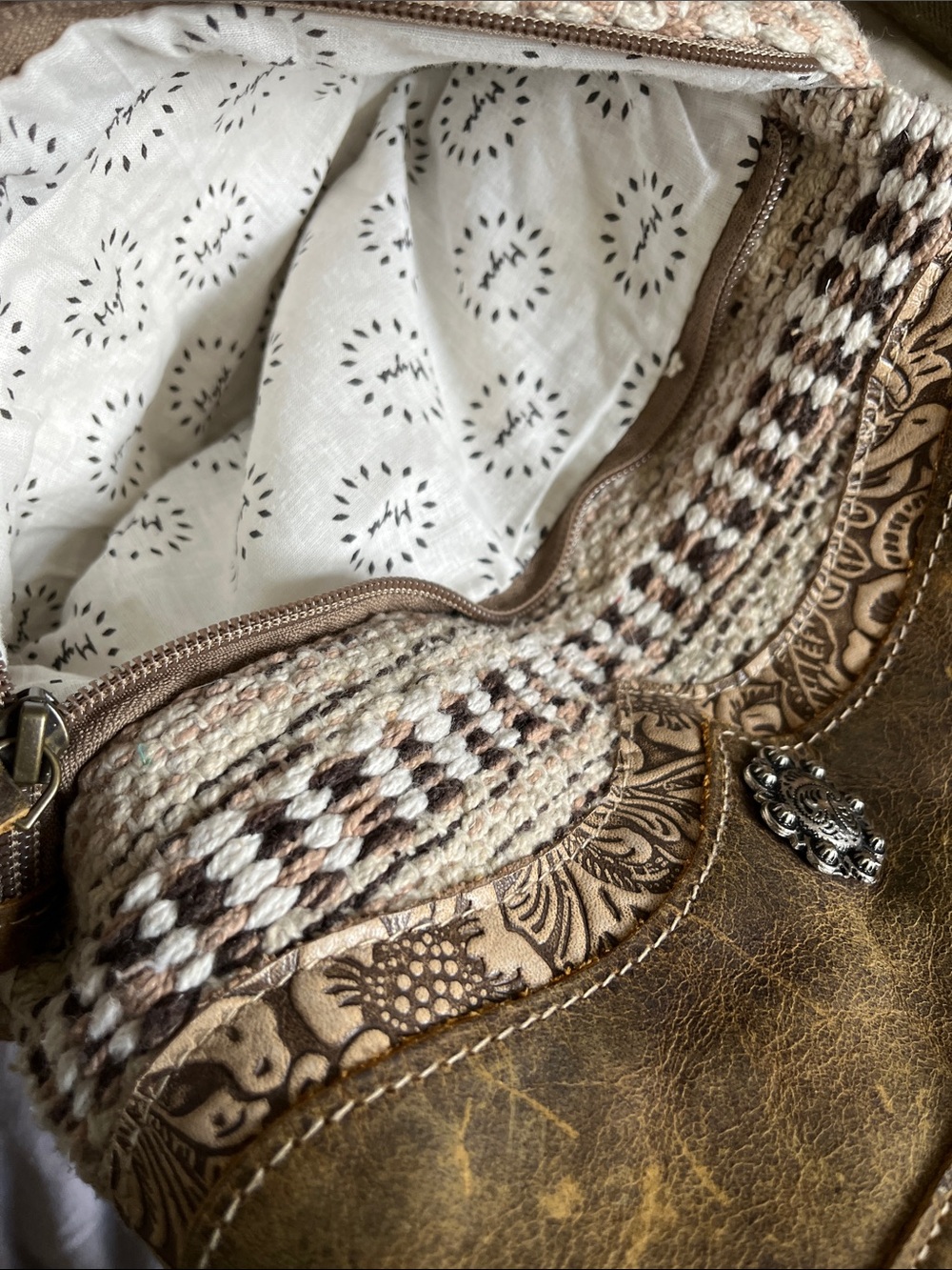 Myra Bag Brown and Cream Woven Crossbody - Picture 5 of 7